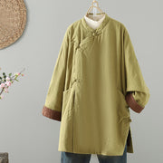 Buddha Stones Frog-button Fleece Lined Women's Cotton Coat With Pockets - image 2
