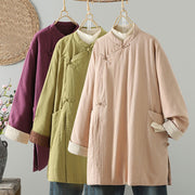 Buddha Stones Frog-button Fleece Lined Women's Cotton Coat With Pockets - image 1
