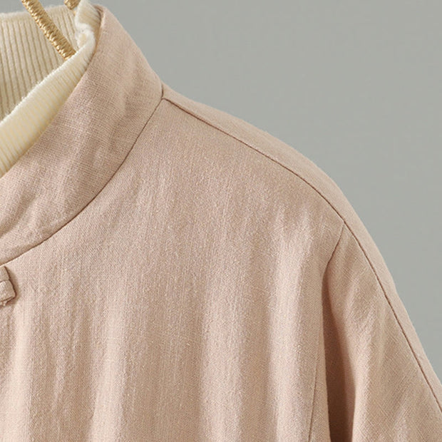 Buddha Stones Winter Frog-button Mid-length Women's Cotton Coat With Pockets - image 17