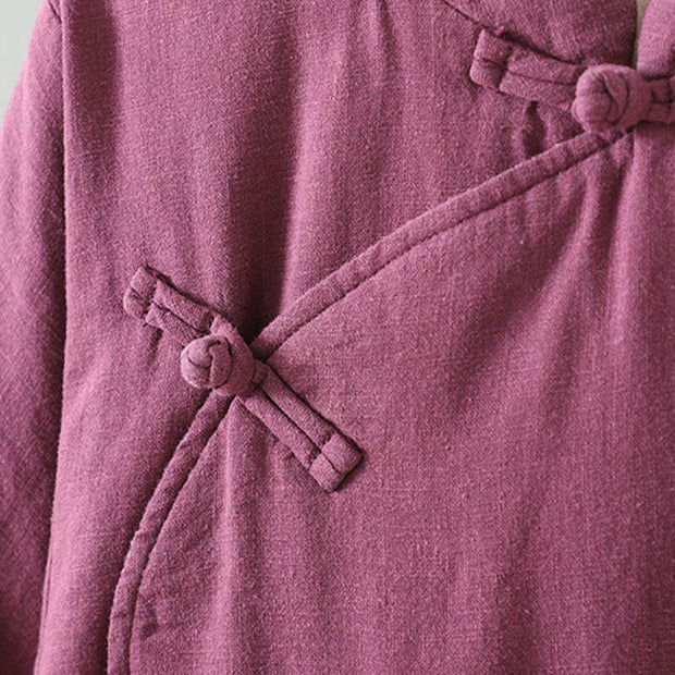 Buddha Stones Frog-button Fleece Lined Women's Cotton Coat With Pockets - image 29