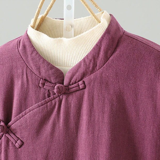 Buddha Stones Winter Frog-button Mid-length Women's Cotton Coat With Pockets - image 27