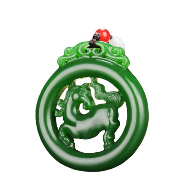 Buddha Stones Year Of The Horse Jade Prosperity Hollow Necklace Pendants - image 1