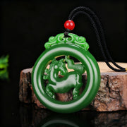 Buddha Stones Year Of The Horse Jade Prosperity Hollow Necklace Pendants - Jade - image 0