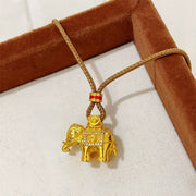 Buddha Stones 24k Gold Plated Brass Elephant Charm Strength Rope Necklace Pendant - image 1