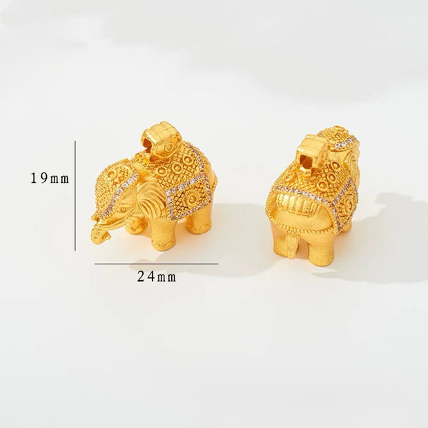 Buddha Stones 24k Gold Plated Brass Elephant Charm Strength Rope Necklace Pendant - image 3