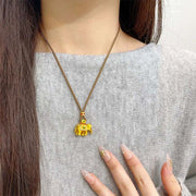 Buddha Stones 24k Gold Plated Brass Elephant Charm Strength Rope Necklace Pendant - image 10