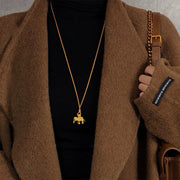 Buddha Stones 24k Gold Plated Brass Elephant Charm Strength Rope Necklace Pendant - image 8