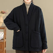 Buddha Stones Winter Solid Long Sleeve Cotton Women's Thermal Jacket With Pockets - image 18