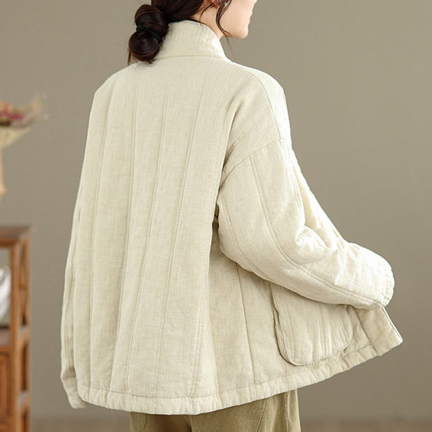 Buddha Stones Winter Solid Long Sleeve Cotton Fleece Lined Women's Thermal Jacket With Pockets - image 4