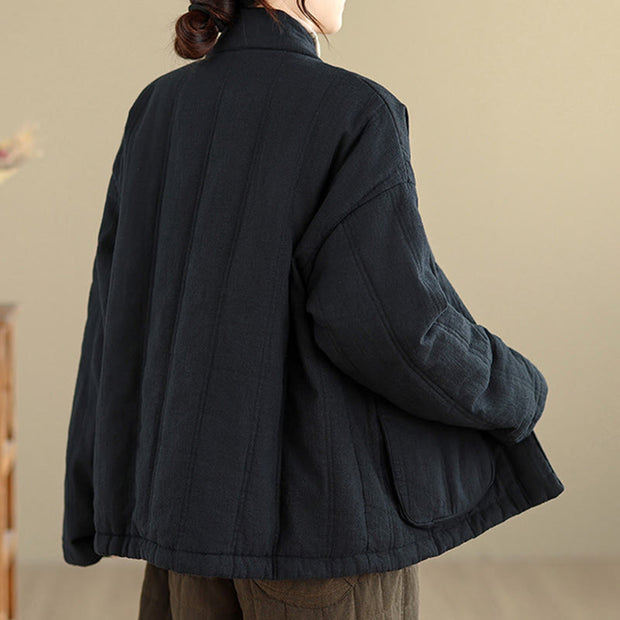 Buddha Stones Winter Solid Long Sleeve Cotton Fleece Lined Women's Thermal Jacket With Pockets - image 20