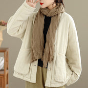 Buddha Stones Winter Solid Long Sleeve Cotton Fleece Lined Women's Thermal Jacket With Pockets - image 7