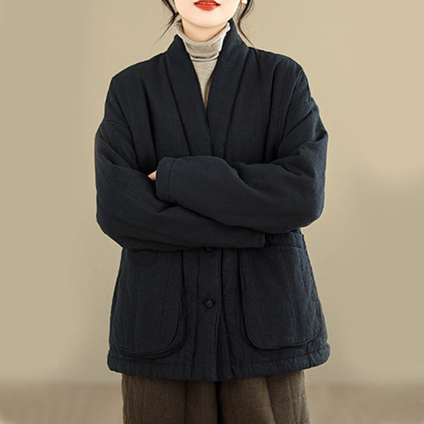 Buddha Stones Winter Solid Long Sleeve Cotton Fleece Lined Women's Thermal Jacket With Pockets - image 23