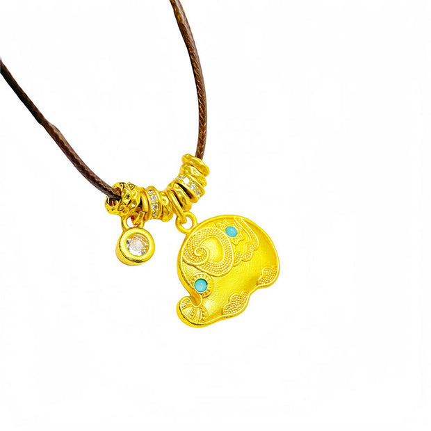 Buddha Stones Elephant Symbol 24k Gold Plated Brass Strength Rope Necklace Pendant - image 3