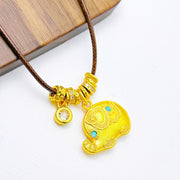 Buddha Stones Elephant Symbol 24k Gold Plated Brass Strength Rope Necklace Pendant - image 1