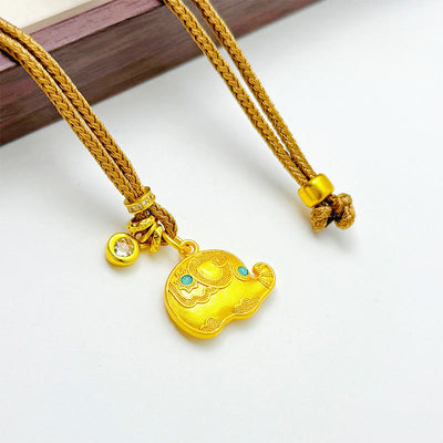 Buddha Stones 24k Gold Plated Brass Elephant Symbol Braided Cord Strength Necklace Pendant - Elephant - image 0