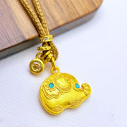 Buddha Stones 24k Gold Plated Brass Elephant Symbol Braided Cord Strength Necklace Pendant - image 1