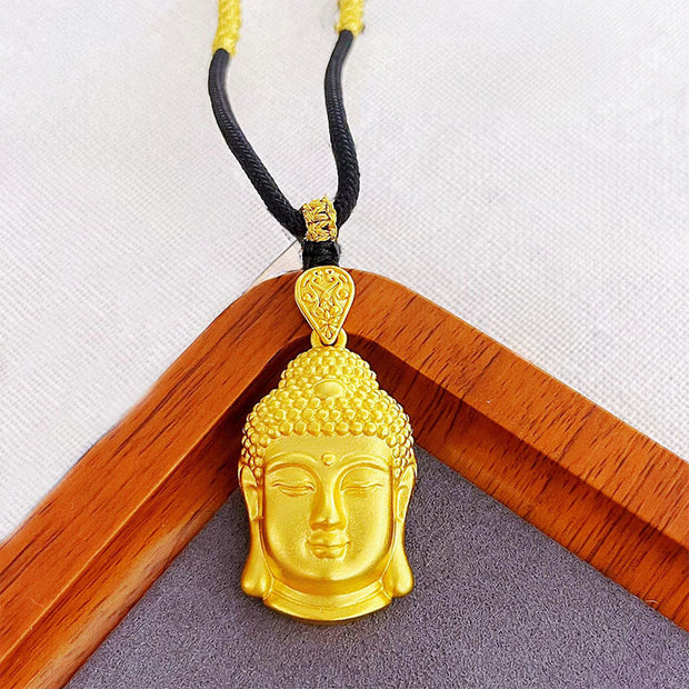 Buddha Stones 24k Gold Plated Brass Buddha Symbol Braided Cord Serenity Necklace Pendant - Small Buddha(Size: 18.8*32.6mm) - image 0