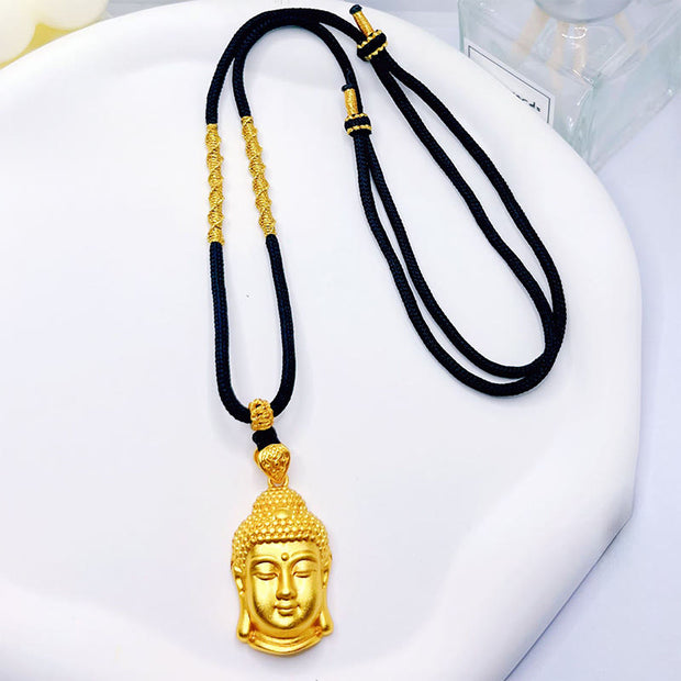 Buddha Stones 24k Gold Plated Brass Buddha Symbol Braided Cord Serenity Necklace Pendant - image 1