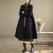 Buddha Stones Diamond Pattern Mid-length Women's Cotton Coat With Pockets - image 3