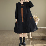Buddha Stones Diamond Pattern Mid-length Women's Cotton Coat With Pockets - image 1