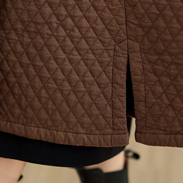 Buddha Stones Diamond Pattern Mid-length Women's Cotton Coat With Pockets - image 21