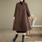 Buddha Stones Diamond Pattern Mid-length Women's Cotton Coat With Pockets - image 11