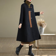 Buddha Stones Diamond Pattern Mid-length Women's Cotton Coat With Pockets - image 2