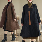 Buddha Stones Diamond Pattern Mid-length Women's Cotton Coat With Pockets - image 8