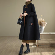 Buddha Stones Diamond Pattern Mid-length Women's Cotton Coat With Pockets - image 5