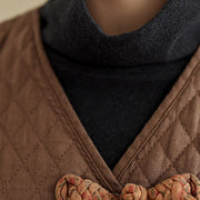 Buddha Stones Diamond Pattern Mid-length Women's Cotton Coat With Pockets - image 17