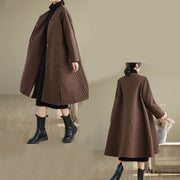 Buddha Stones Diamond Pattern Mid-length Women's Cotton Coat With Pockets - image 13