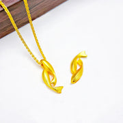 Buddha Stones Double Fish 24k Gold Plated Brass Chain Necklace Pendant - image 1