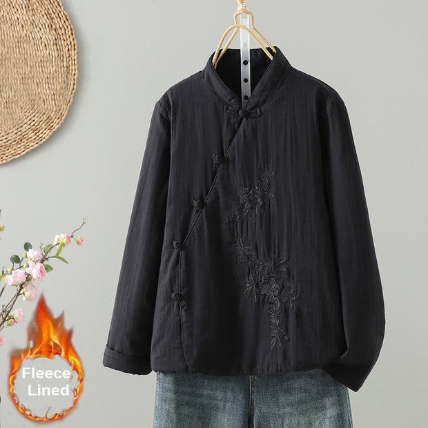 Buddha Stones Winter Solid Flower Long Sleeve Cotton Women's Thermal Jacket - Black - US8-10，UK/AU12-14，EU40-42 (2XL) - image 14