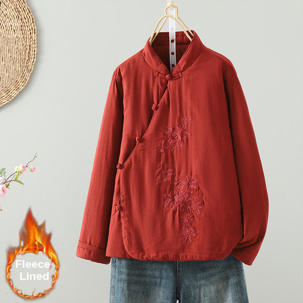 Buddha Stones Winter Solid Flower Long Sleeve Cotton Women's Thermal Jacket - Red - US8-10，UK/AU12-14，EU40-42 (2XL) - image 0