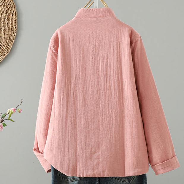 Buddha Stones Winter Solid Flower Long Sleeve Cotton Women's Thermal Jacket - image 8