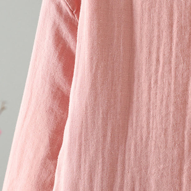 Buddha Stones Winter Solid Flower Long Sleeve Cotton Women's Thermal Jacket - image 12