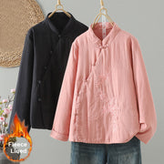 Buddha Stones Winter Solid Flower Long Sleeve Cotton Women's Thermal Jacket - image 40