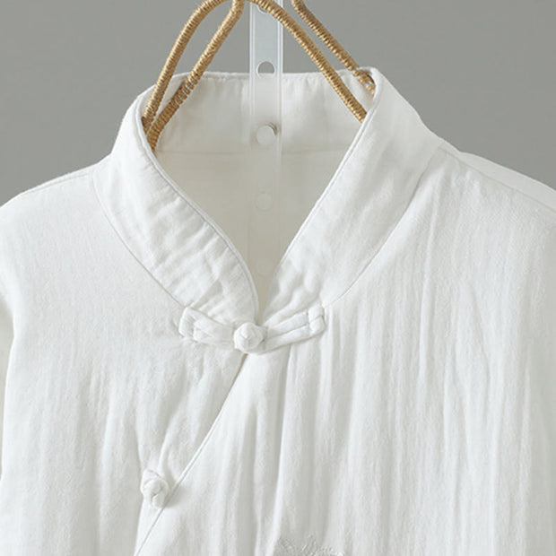 Buddha Stones Winter Solid Flower Long Sleeve Cotton Women's Thermal Jacket - image 32