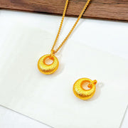 Buddha Stones 24k Gold Plated Copper Peace Buckle Texture Wealth Necklace Pendant - Peace Buckle Chain Necklace - image 1