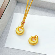 Buddha Stones 24k Gold Plated Copper Peace Buckle Texture Wealth Necklace Pendant - Peace Buckle Cord Necklace - image 7