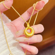 Buddha Stones 24k Gold Plated Copper Peace Buckle Texture Wealth Necklace Pendant - image 0