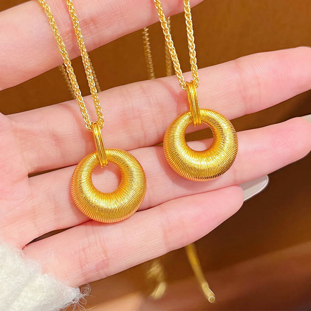 Buddha Stones 24k Gold Plated Copper Peace Buckle Texture Wealth Necklace Pendant - image 3