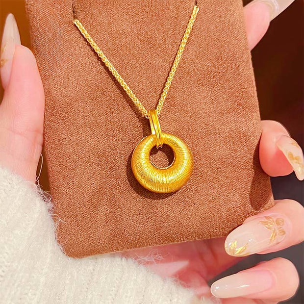 Buddha Stones 24k Gold Plated Copper Peace Buckle Texture Wealth Necklace Pendant - image 2