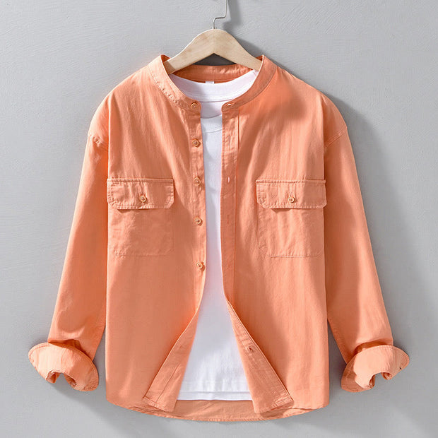 Buddha Stones Crew Neck Solid Color Men's Long Sleeve Cotton Thickened Jacket With Pockets - Coral - US/UK/AU42，EU52 (3XL) - image 15