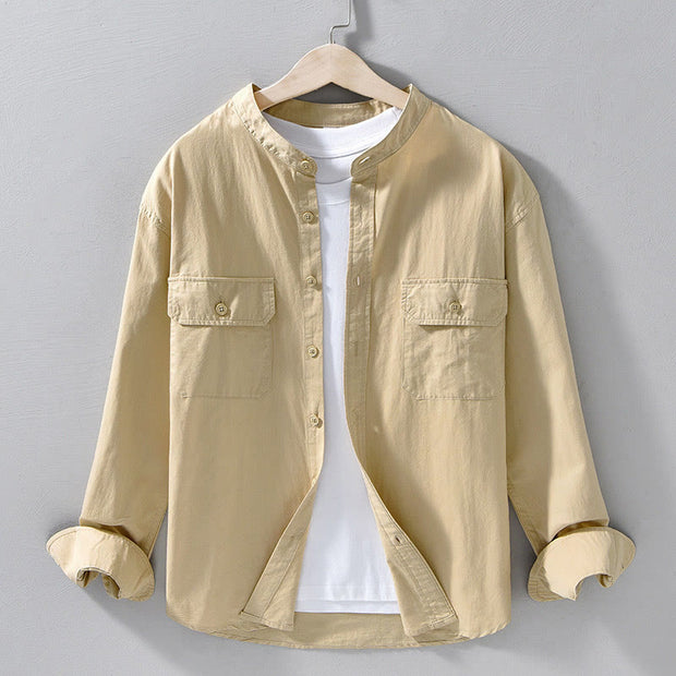 Buddha Stones Crew Neck Solid Color Men's Long Sleeve Cotton Thickened Jacket With Pockets - Wheat - US/UK/AU42，EU52 (3XL) - image 0