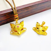 Buddha Stones 24k Gold Plated Brass Fox Charm Texture Rope Necklace Pendant - Fox - image 0