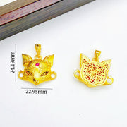 Buddha Stones 24k Gold Plated Brass Fox Charm Texture Rope Necklace Pendant - image 1