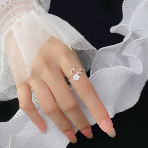 Buddha Stones 925 Sterling Silver White Flower Design Adjustable Blessing Ring - image 8