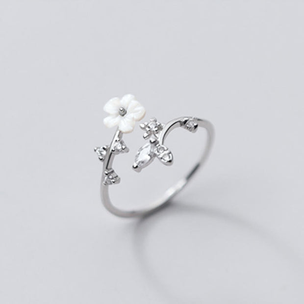 Buddha Stones 925 Sterling Silver White Flower Design Adjustable Blessing Ring - Silver - image 1