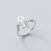 Buddha Stones 925 Sterling Silver White Flower Design Adjustable Blessing Ring - Silver - image 1